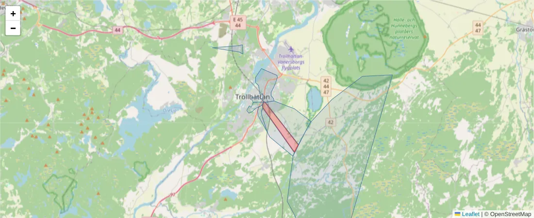 Karta över postnummerområdet  och angränsande postnummer i Sverige