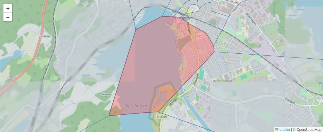 Karta över postnummerområdet  och angränsande postnummer i Sverige