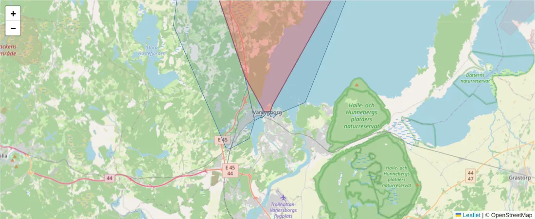 Karta över postnummerområdet  och angränsande postnummer i Sverige