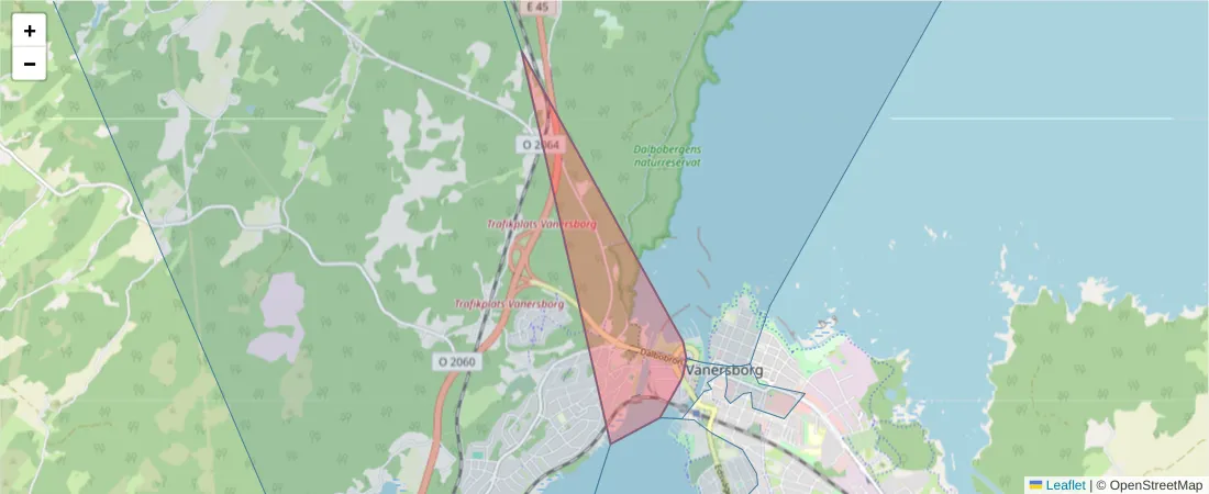 Karta över postnummerområdet  och angränsande postnummer i Sverige