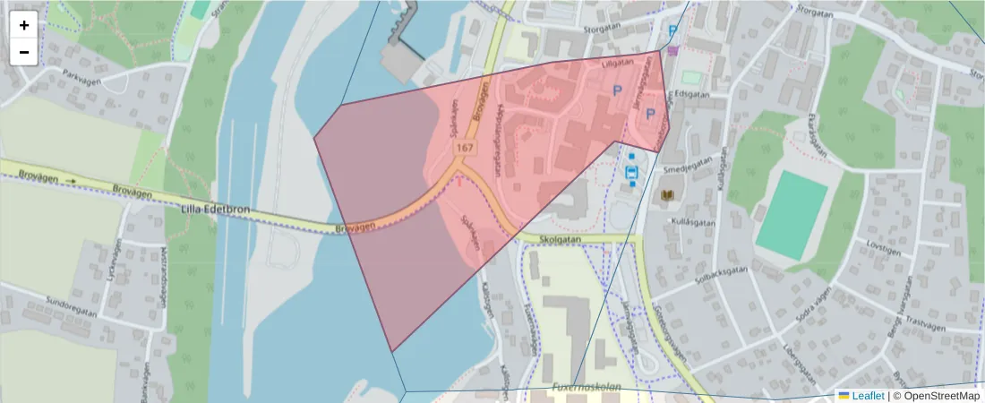 Karta över postnummerområdet  och angränsande postnummer i Sverige