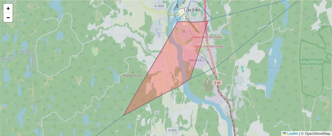 Karta över postnummerområdet  och angränsande postnummer i Sverige