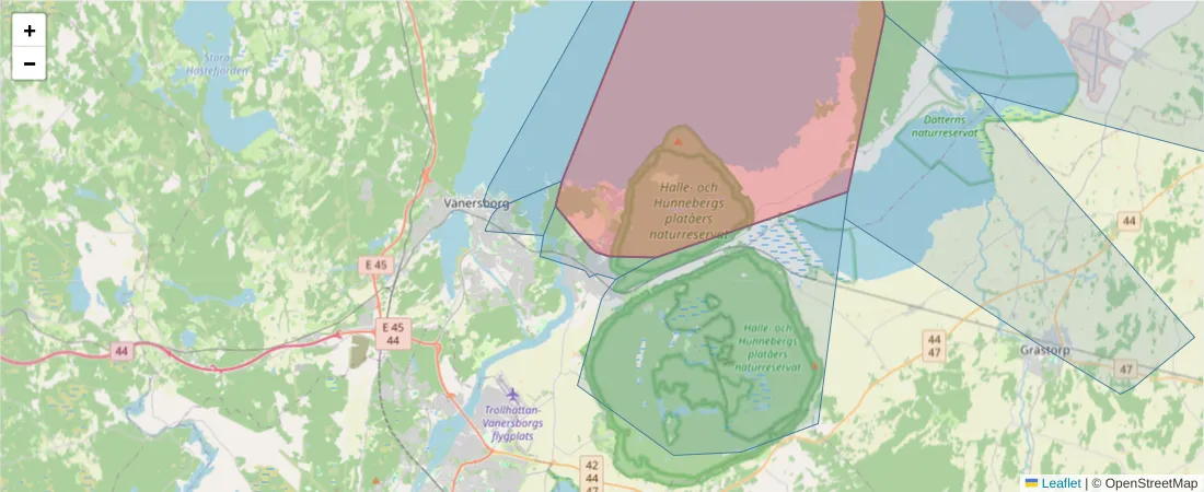 Karta över postnummerområdet  och angränsande postnummer i Sverige