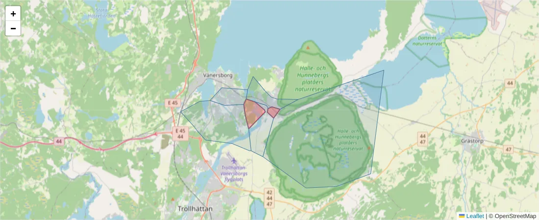 Karta över postnummerområdet  och angränsande postnummer i Sverige