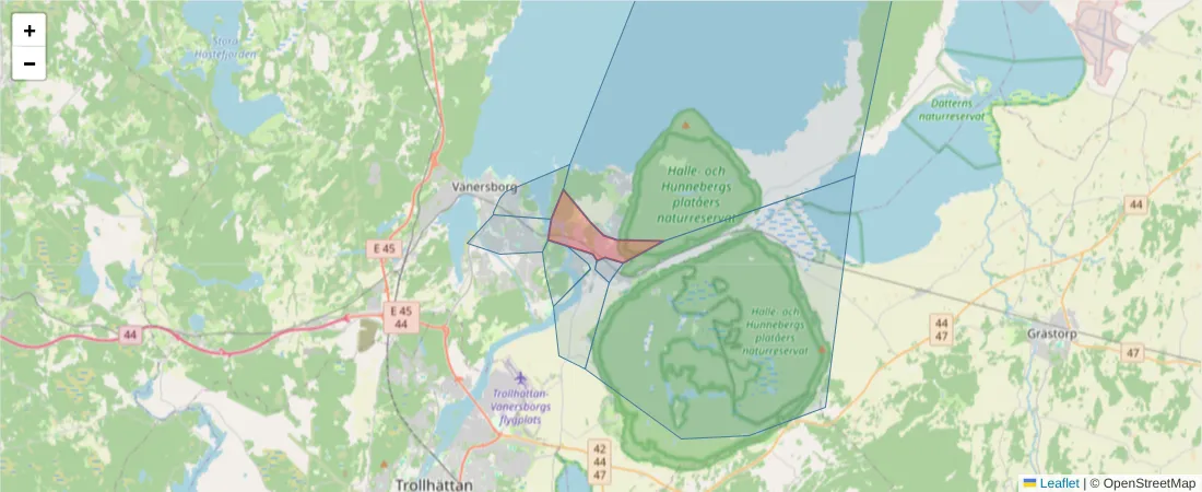 Karta över postnummerområdet  och angränsande postnummer i Sverige