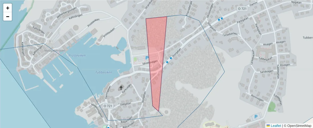 Karta över postnummerområdet  och angränsande postnummer i Sverige