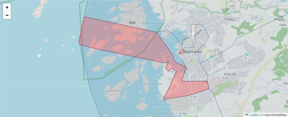 Karta över postnummerområdet  och angränsande postnummer i Sverige