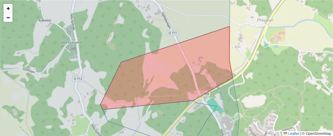 Karta över postnummerområdet  och angränsande postnummer i Sverige