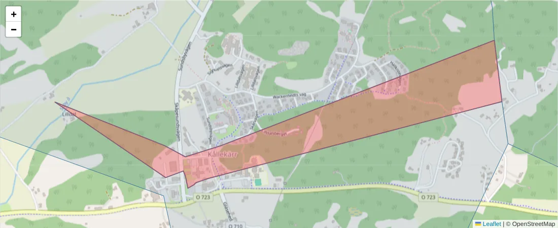 Karta över postnummerområdet  och angränsande postnummer i Sverige