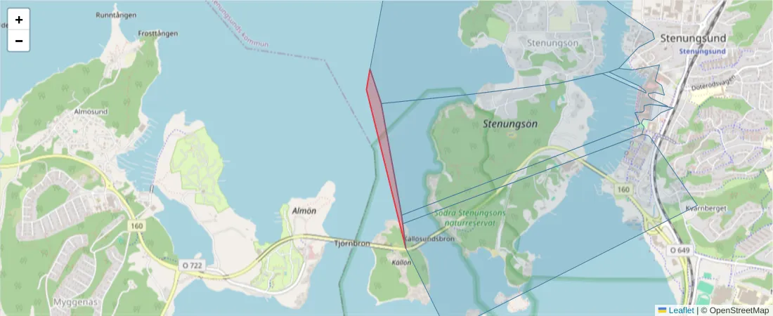 Karta över postnummerområdet  och angränsande postnummer i Sverige
