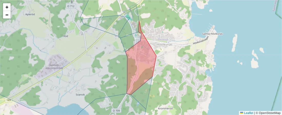 Karta över postnummerområdet  och angränsande postnummer i Sverige