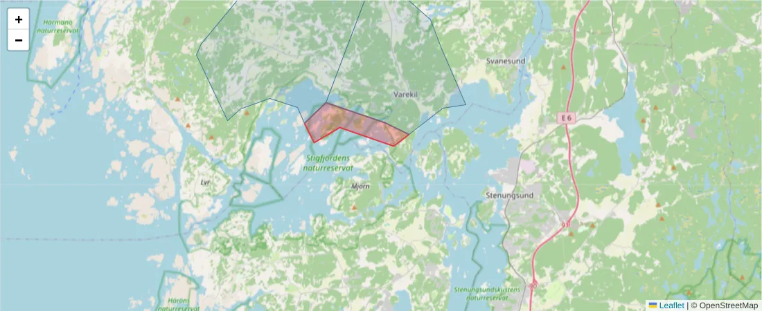 Karta över postnummerområdet  och angränsande postnummer i Sverige
