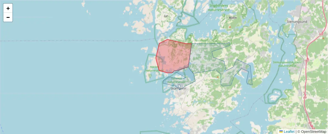 Karta över postnummerområdet  och angränsande postnummer i Sverige