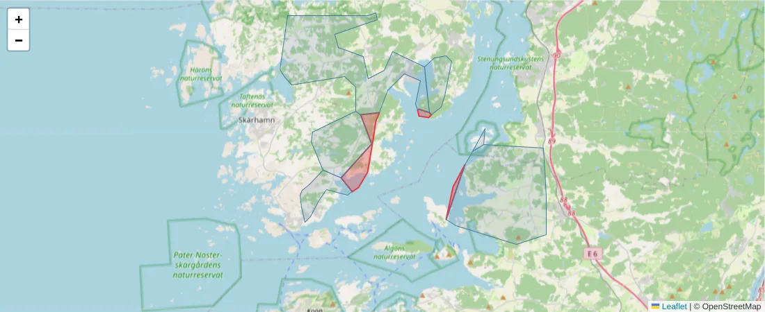 Karta över postnummerområdet  och angränsande postnummer i Sverige