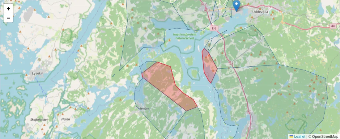 Karta över postnummerområdet  och angränsande postnummer i Sverige