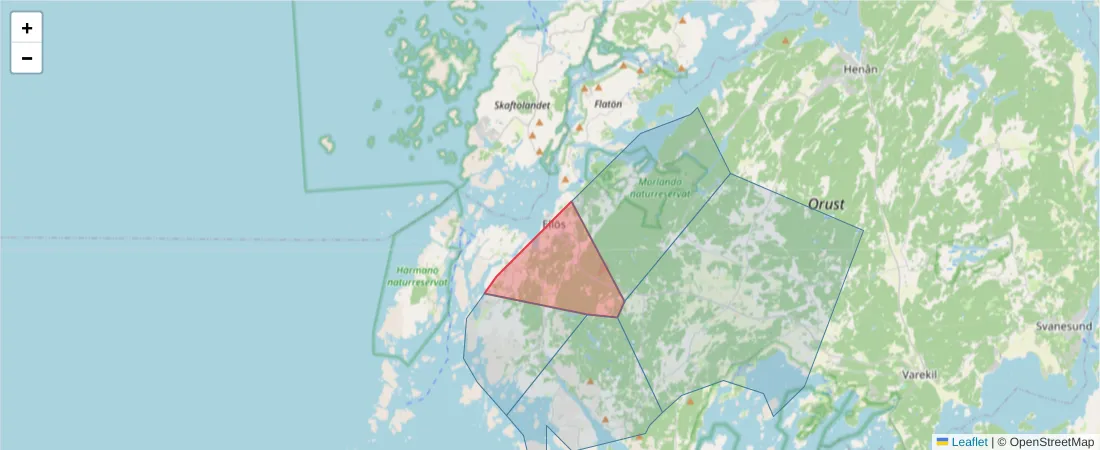 Karta över postnummerområdet  och angränsande postnummer i Sverige