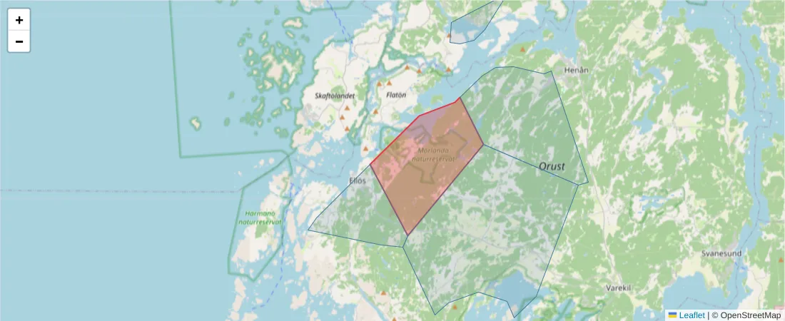 Karta över postnummerområdet  och angränsande postnummer i Sverige