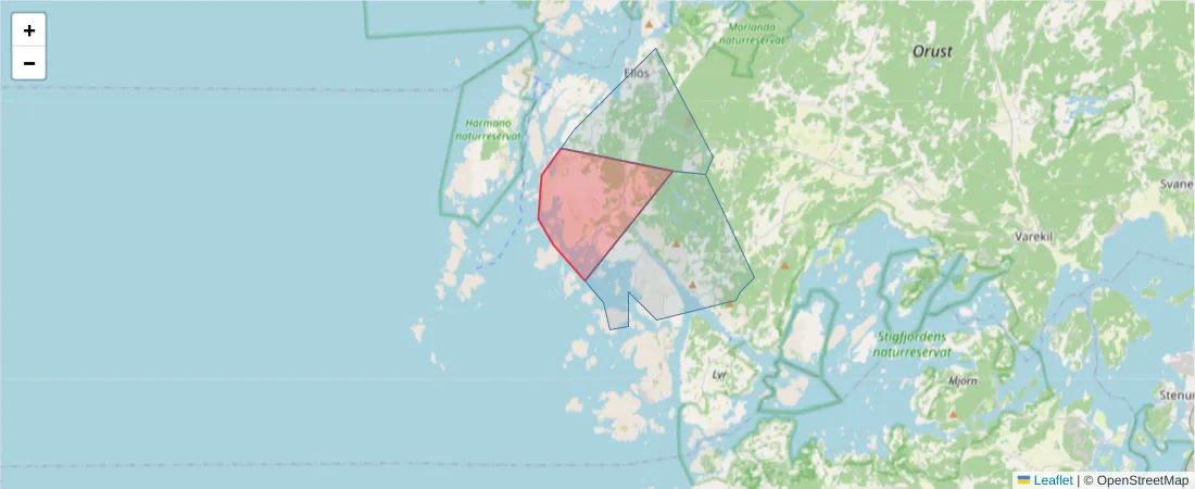 Karta över postnummerområdet  och angränsande postnummer i Sverige