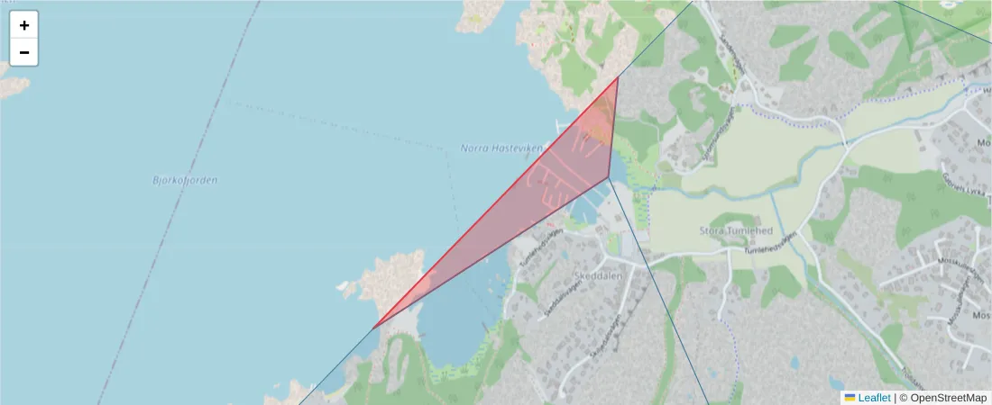 Karta över postnummerområdet  och angränsande postnummer i Sverige