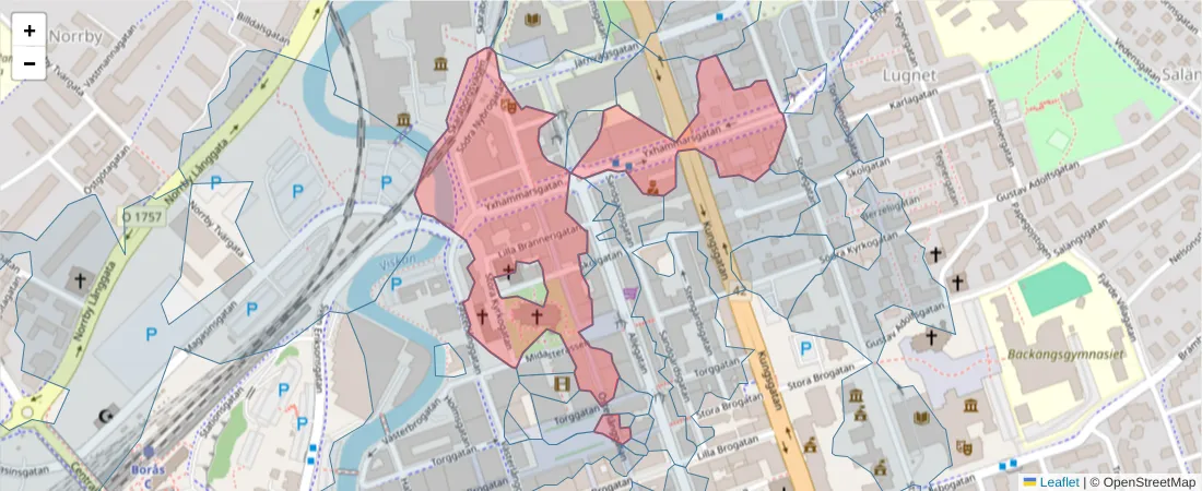 Karta över postnummerområdet  och angränsande postnummer i Sverige