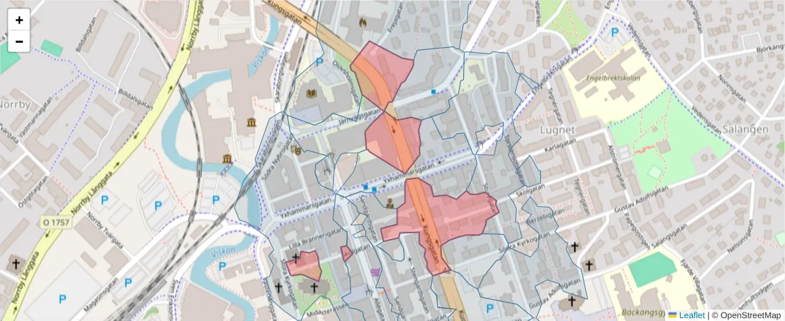 Karta över postnummerområdet  och angränsande postnummer i Sverige