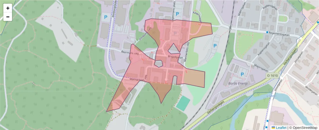 Karta över postnummerområdet  och angränsande postnummer i Sverige