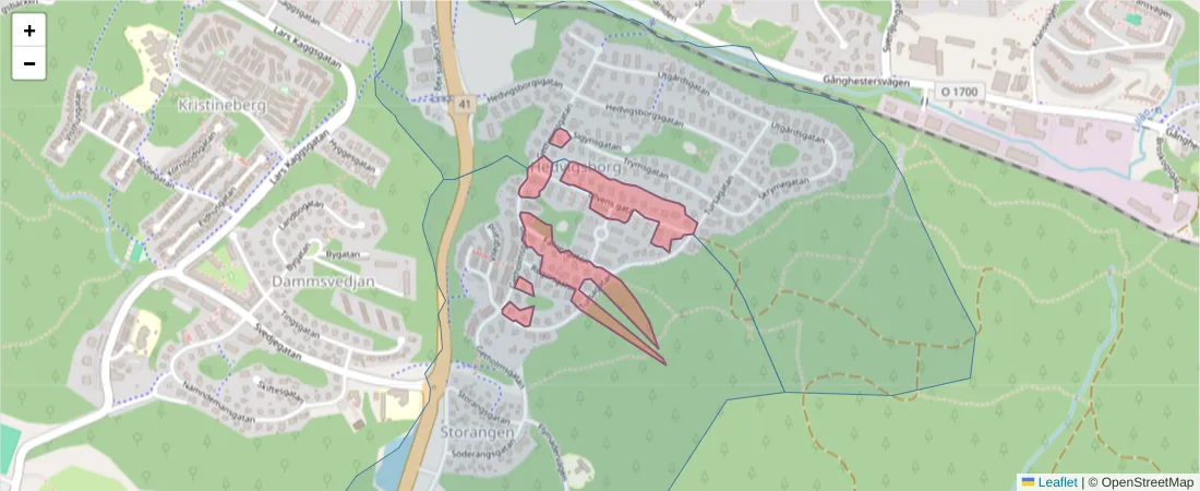 Karta över postnummerområdet  och angränsande postnummer i Sverige