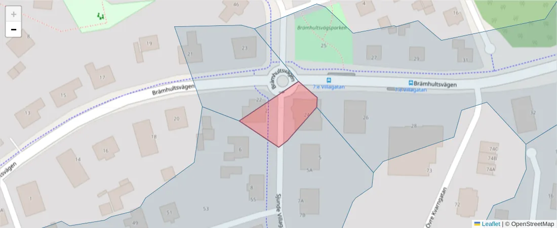 Karta över postnummerområdet  och angränsande postnummer i Sverige