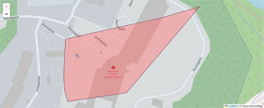 Karta över postnummerområdet  och angränsande postnummer i Sverige