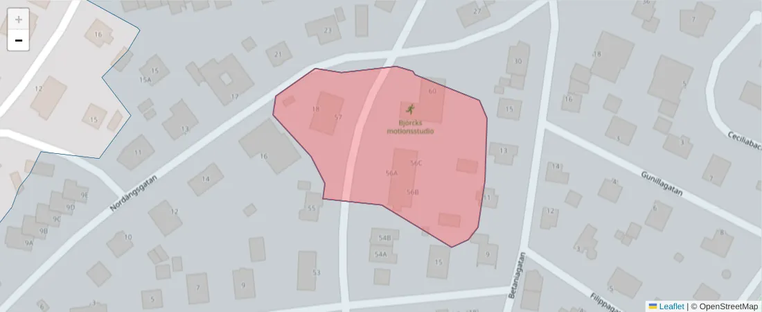 Karta över postnummerområdet  och angränsande postnummer i Sverige