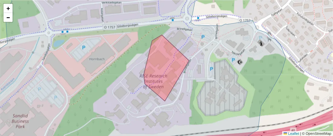 Karta över postnummerområdet  och angränsande postnummer i Sverige