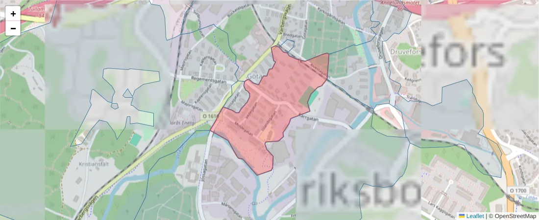 Karta över postnummerområdet  och angränsande postnummer i Sverige