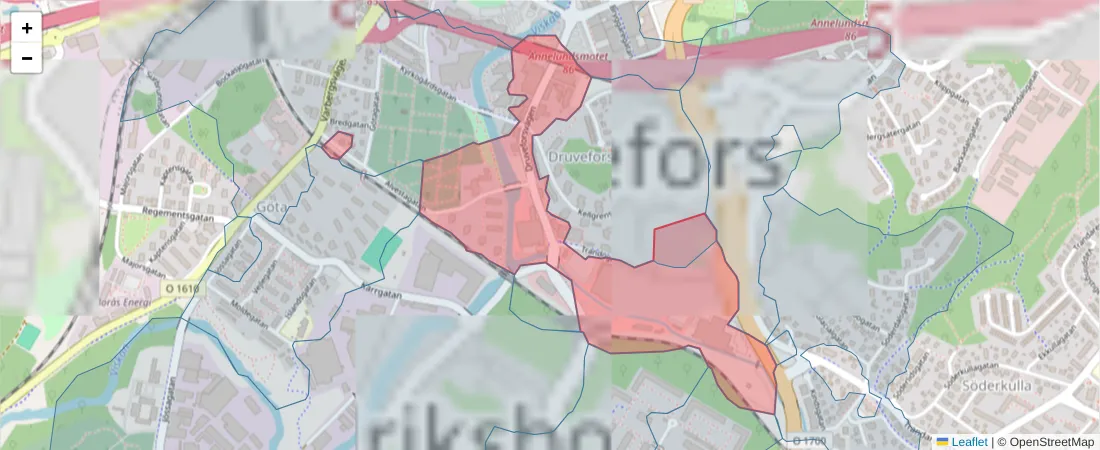 Karta över postnummerområdet  och angränsande postnummer i Sverige