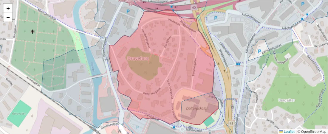 Karta över postnummerområdet  och angränsande postnummer i Sverige