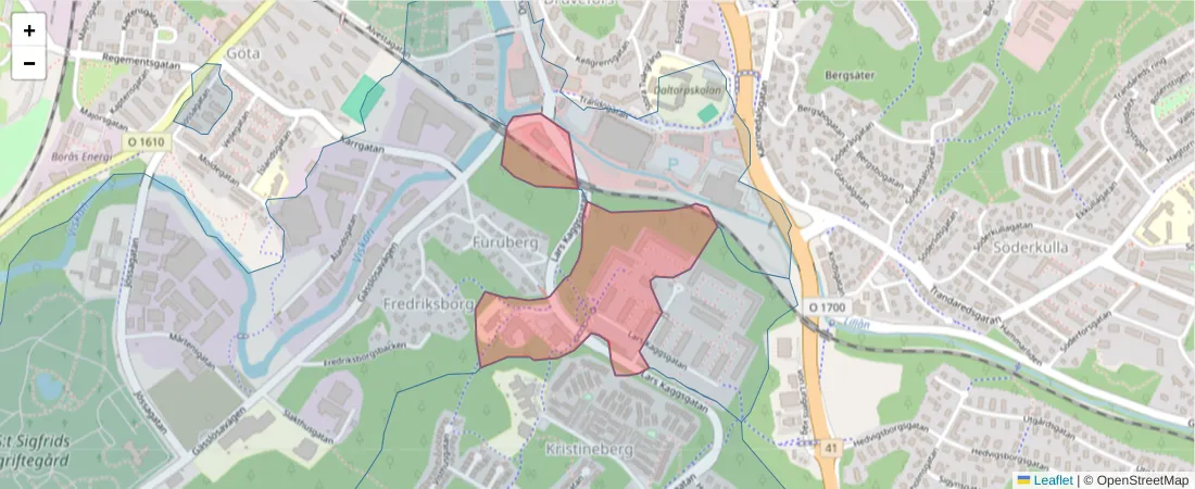 Karta över postnummerområdet  och angränsande postnummer i Sverige