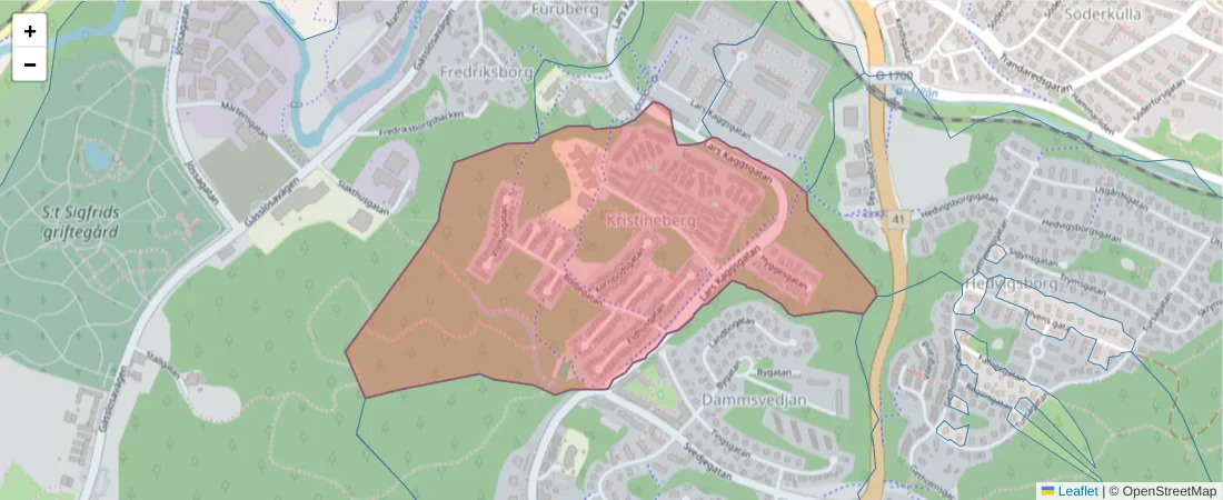Karta över postnummerområdet  och angränsande postnummer i Sverige