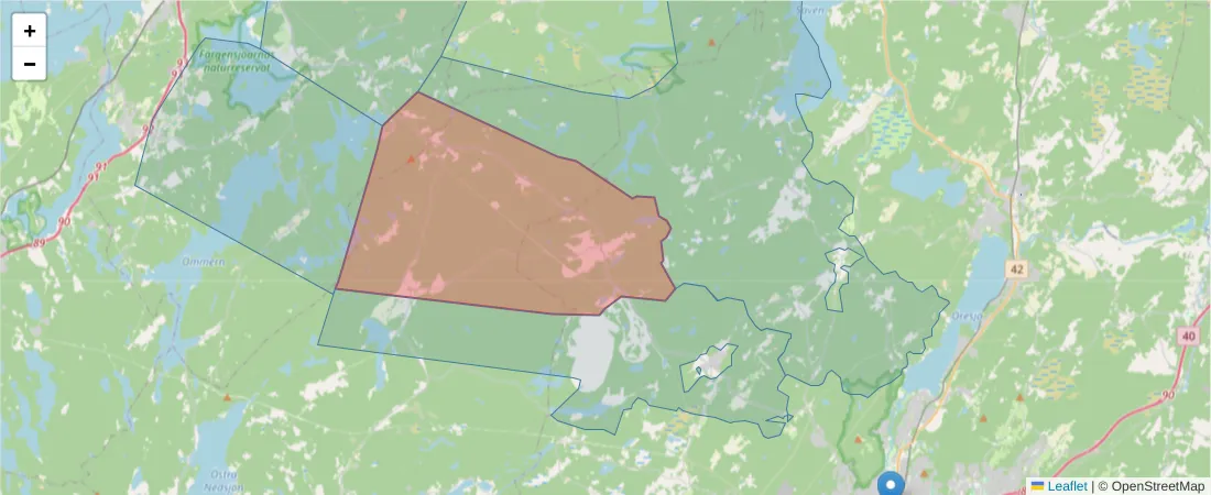 Karta över postnummerområdet  och angränsande postnummer i Sverige