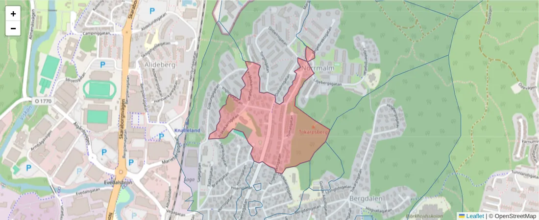 Karta över postnummerområdet  och angränsande postnummer i Sverige