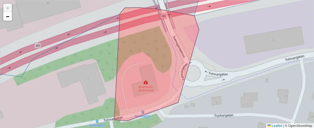 Karta över postnummerområdet  och angränsande postnummer i Sverige
