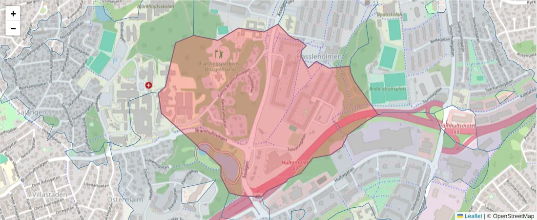 Karta över postnummerområdet  och angränsande postnummer i Sverige