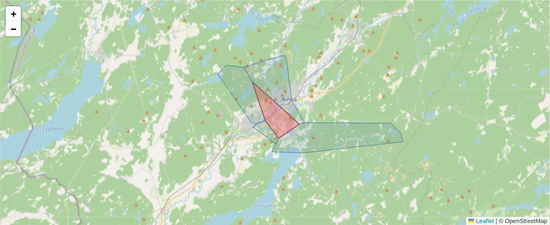 Karta över postnummerområdet  och angränsande postnummer i Sverige