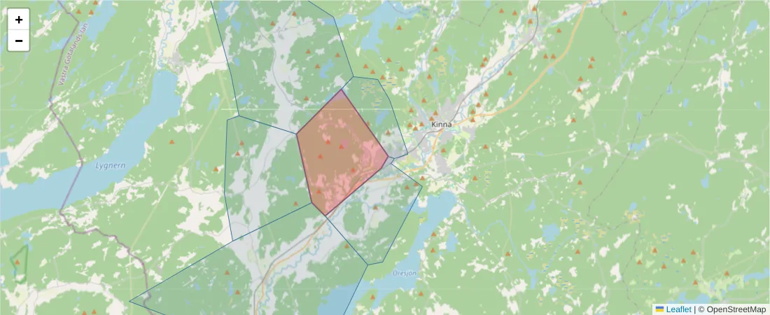 Karta över postnummerområdet  och angränsande postnummer i Sverige