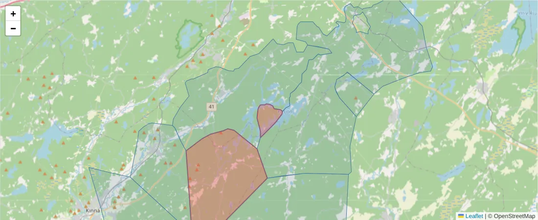 Karta över postnummerområdet  och angränsande postnummer i Sverige