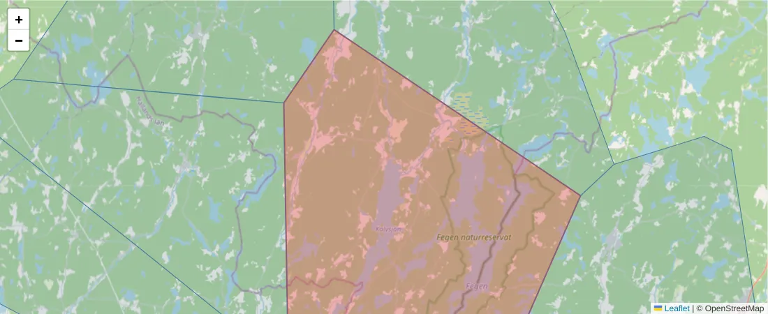 Karta över postnummerområdet  och angränsande postnummer i Sverige