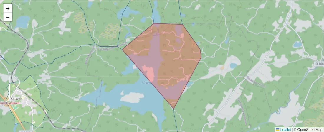 Karta över postnummerområdet  och angränsande postnummer i Sverige