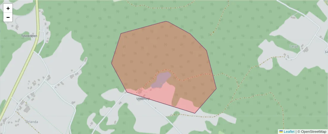 Karta över postnummerområdet  och angränsande postnummer i Sverige