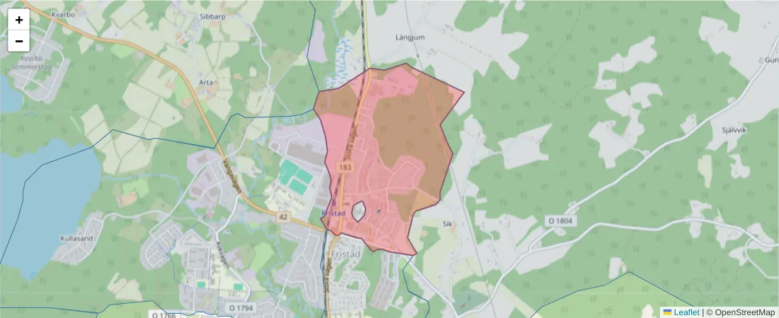 Karta över postnummerområdet  och angränsande postnummer i Sverige
