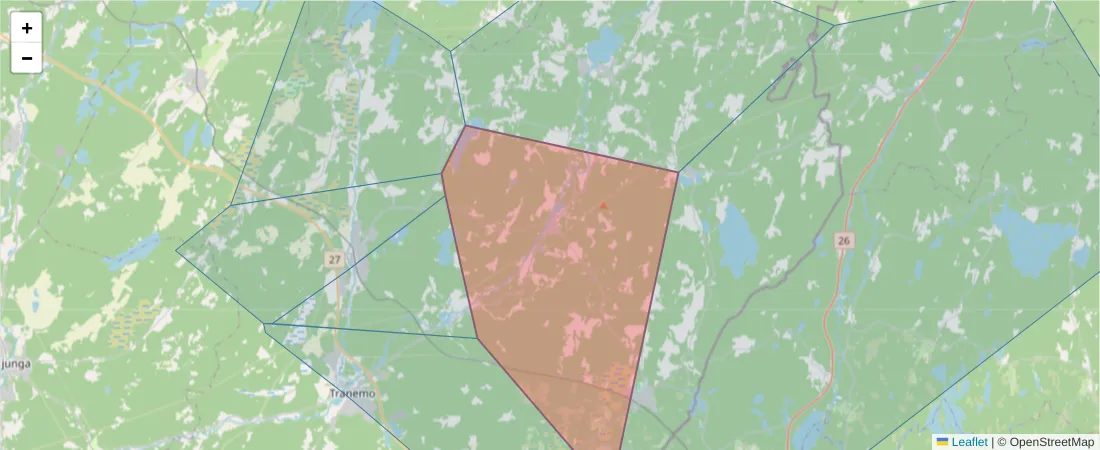 Karta över postnummerområdet  och angränsande postnummer i Sverige