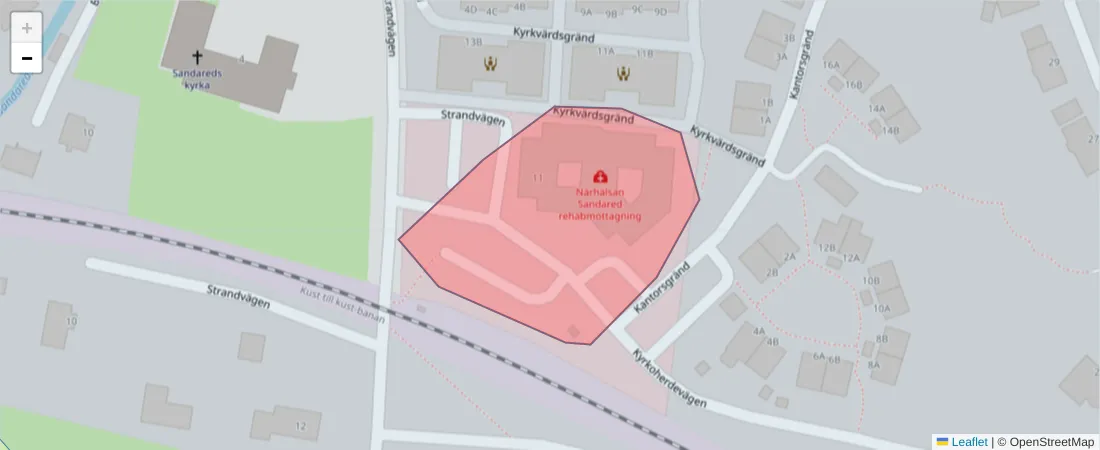 Karta över postnummerområdet  och angränsande postnummer i Sverige