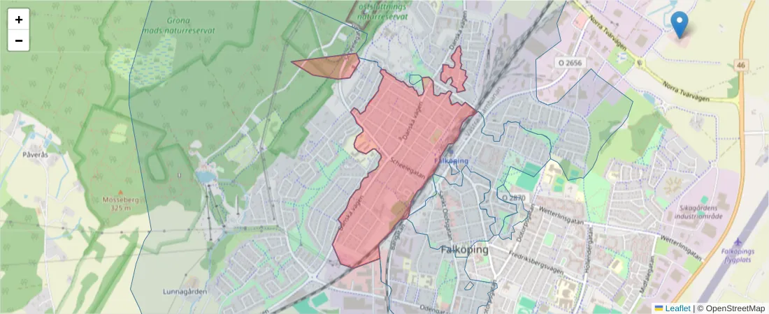 Karta över postnummerområdet  och angränsande postnummer i Sverige